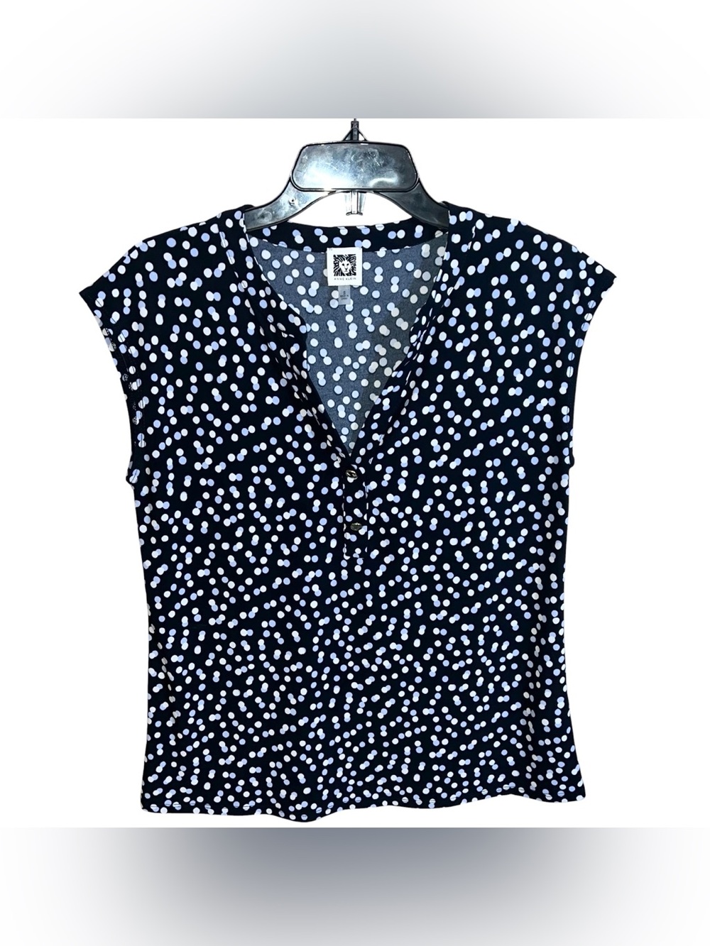 Anne Klein Sleeveless Blouse Top Women’s S Blue Light Blue White Polka Dots